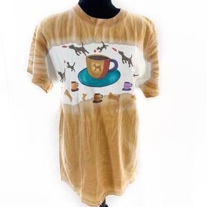 Branning Vintage Tie Dyed Hand-Stenciled Coffee Cups & Dogs T-Shirt Size Medium